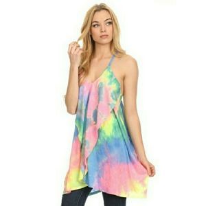 Tie-Dye Ruffle Front Mini Dress